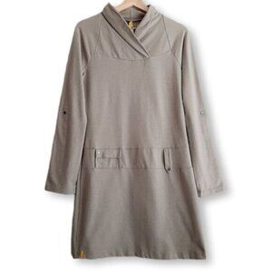 LOLE Evolt Long Utility Sleeve Casual Mini Dress Shawl Neck Beige Sz M